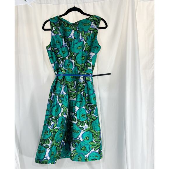 Liz Claiborne Green Floral Sleeveless Midi Cocktail Dress Sz 10 preloved - Picture 3 of 7